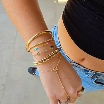 Chai Hamsa Evil Eye Star of David Charm Bracelet in Sterling Silver 925 and 14k Gold Plated Sterling Silver 925, every symbol you believe in on one wrist
