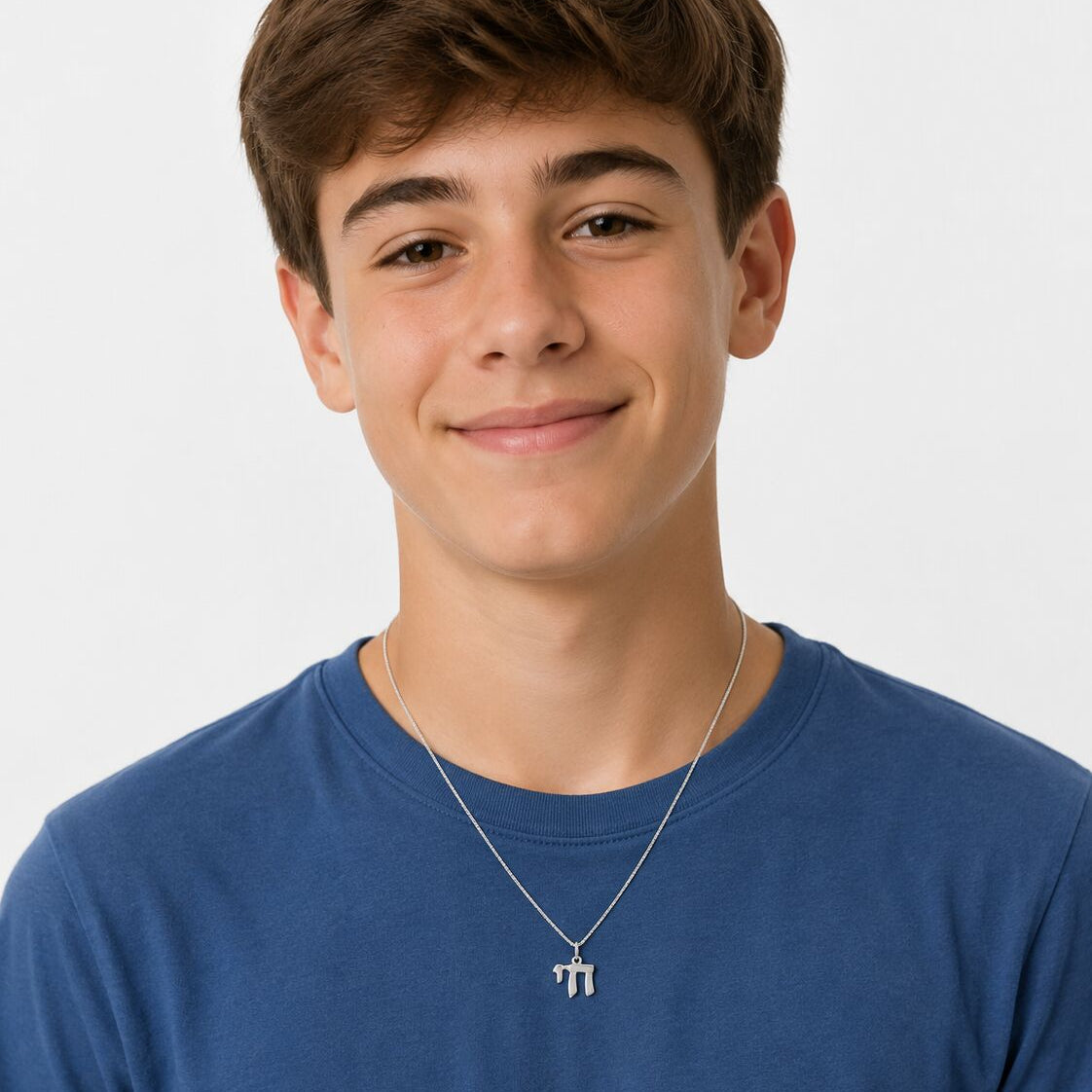 Chai Hebrew bar mitzvah necklace in sterling silver with high-polish finish by Alef Bet