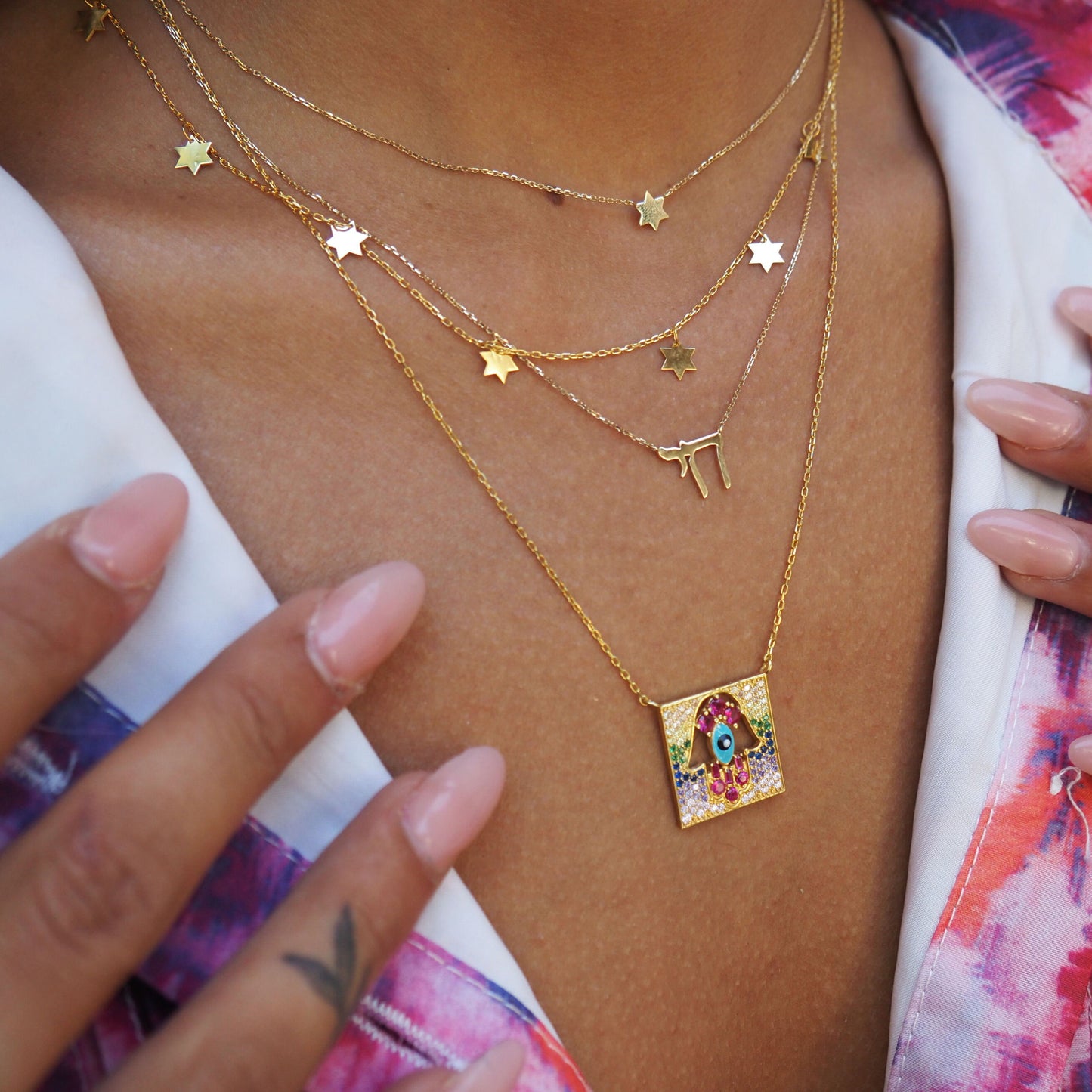 Chai Hebrew Necklace in 14k Gold | Adjustable length