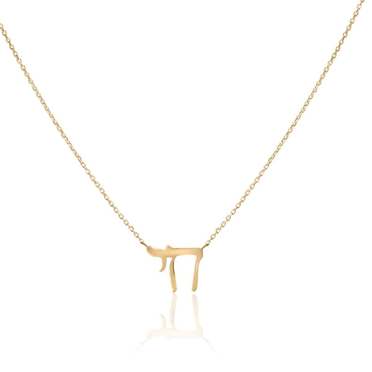 Chai pendant necklace in 14k gold with high-polish finish and adjustable length by Alef Bet