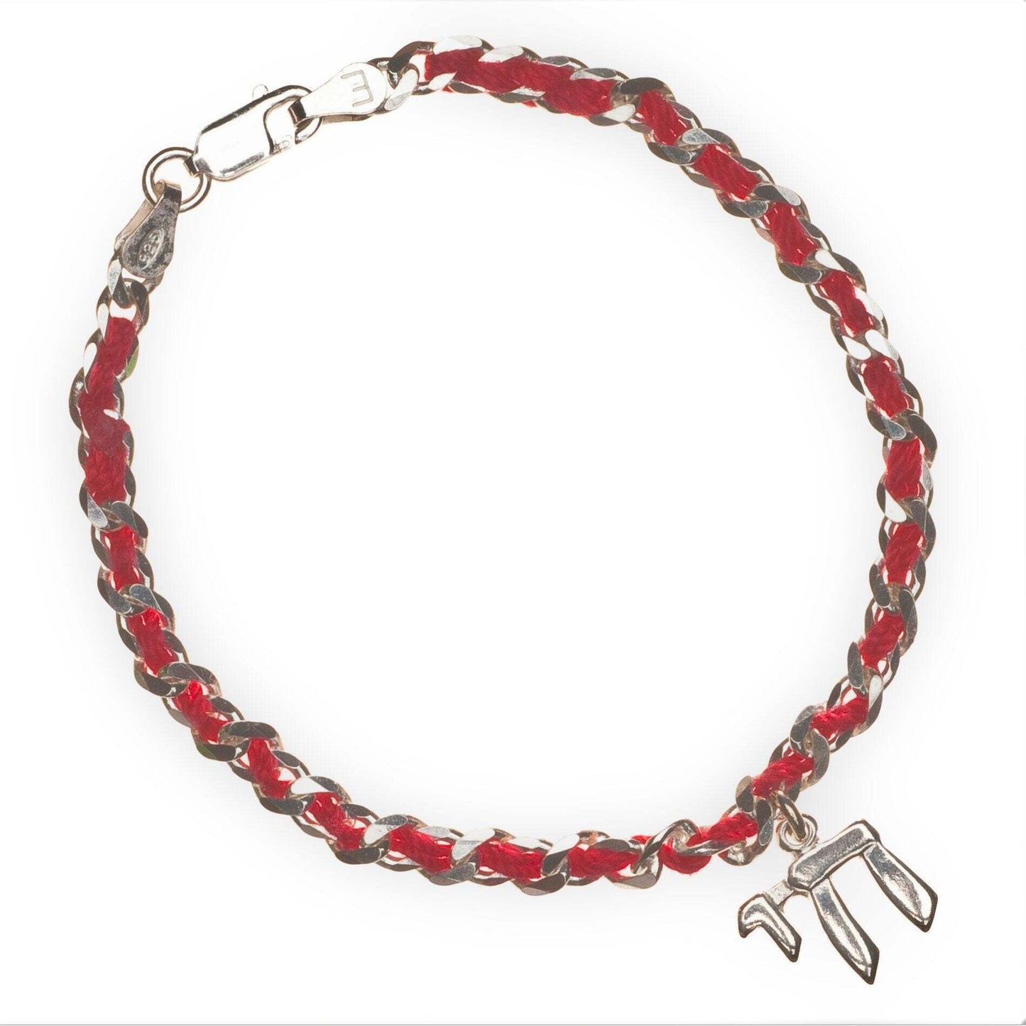 Sterling silver Chai Hebrew "to life" red string bracelet, 7" long, symbolizes protection and good luck, perfect gift for loved ones.