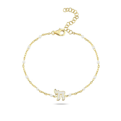 Chai Jewish Bracelet in 14k Gold Plated Sterling Silver 925 with Cheerful Multicolor Enamel, Wear Your Joy Every Day