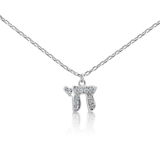 Chai Necklace in Sterling Silver 925 with Cubic Zirconia