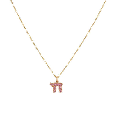 Chai Necklace in Sterling Silver 925 with Cubic Zirconia