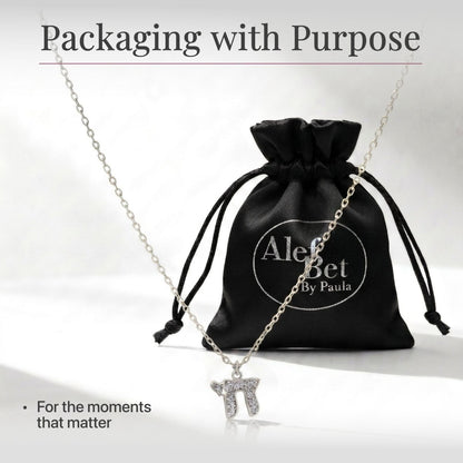 Chai Necklace in Sterling Silver 925 with Cubic Zirconia