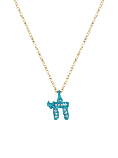 Chai Necklace in Sterling Silver 925 with Cubic Zirconia