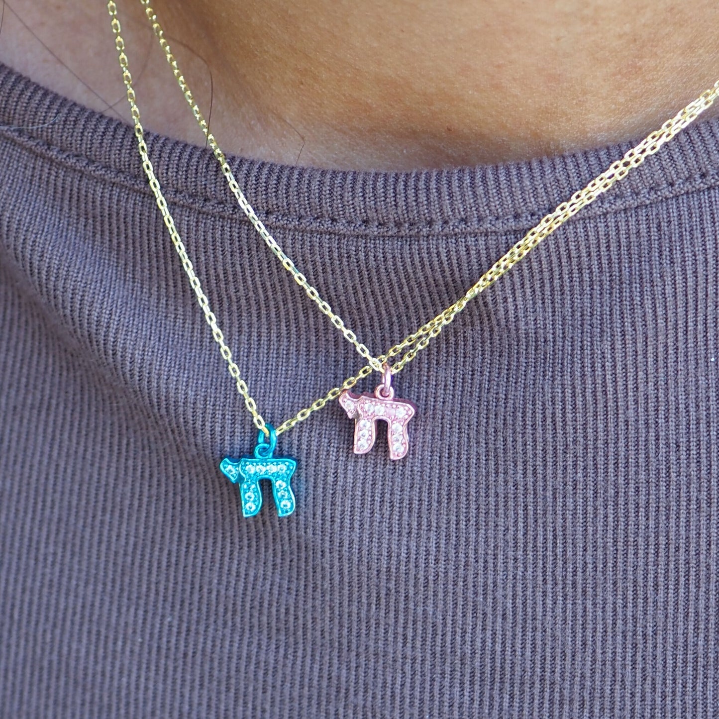 Chai Necklace in Sterling Silver 925 with Cubic Zirconia