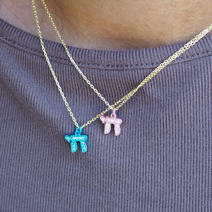 Chai Necklace in Sterling Silver 925 with Cubic Zirconia