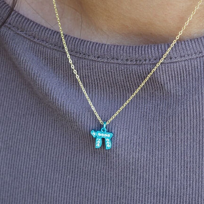 Chai necklace sterling silver with pave cubic zirconia, life symbol by Alef Bet
