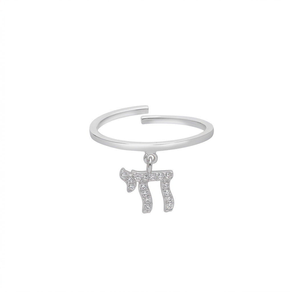 Chai ring in yellow gold with high-polish finish by Alef Bet
