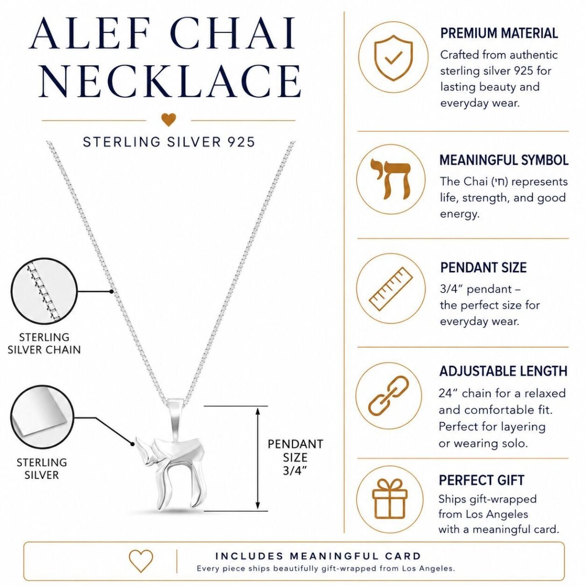 Chai Silver Necklace in Hebrew