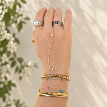 Chai Star of David Hand Chain Bracelet with Gemstones