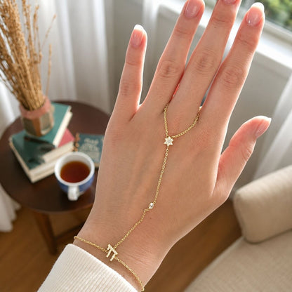 Chai Star of David Hand Chain Bracelet with Gemstones