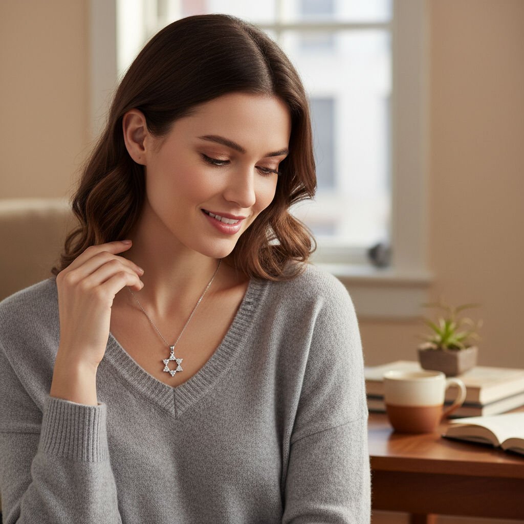 Classy Diamond Jewish Star of David Necklace for Women