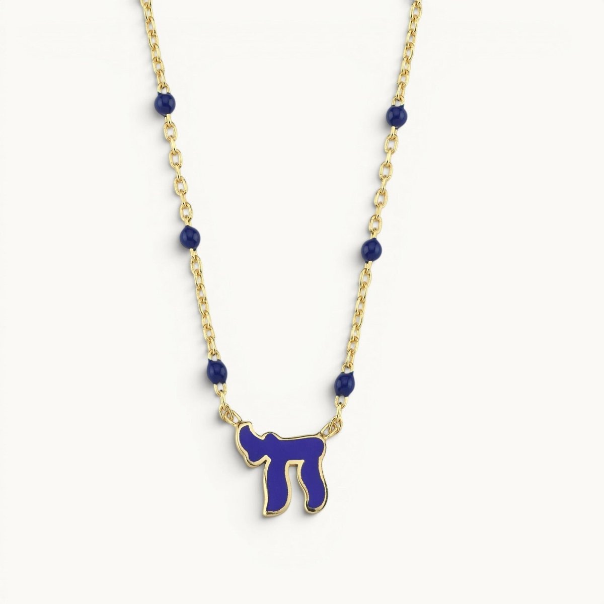 Colorful Beaded Chai Necklace in Gold | Alef Bet