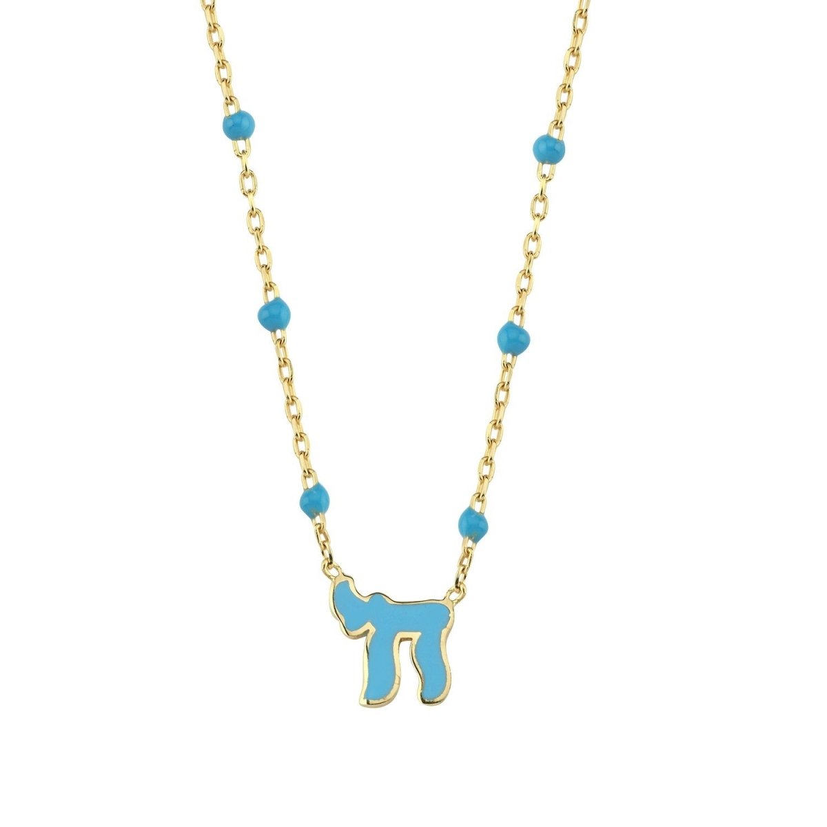 Colorful Beaded Chai Necklace in Gold | Alef Bet