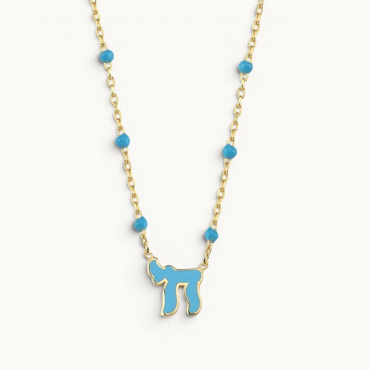 Colorful Beaded Chai Necklace in Gold | Alef Bet