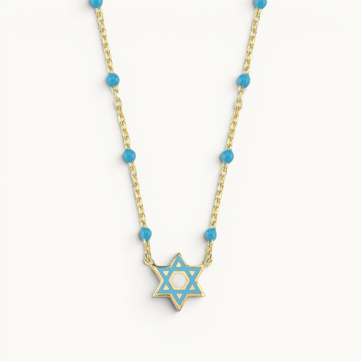 Jewish Star of David Beaded Necklace in 14k Gold Plate