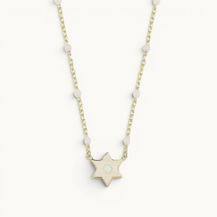 Colorful Beaded Star of David Necklace Sterling Silver