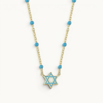 Colorful Beaded Star of David Necklace Sterling Silver