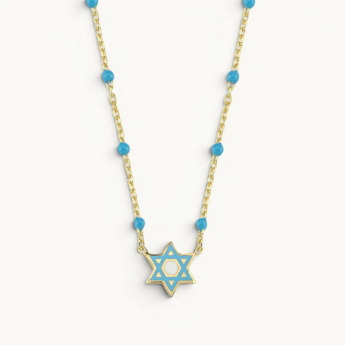 Colorful Beaded Star of David Necklace Sterling Silver