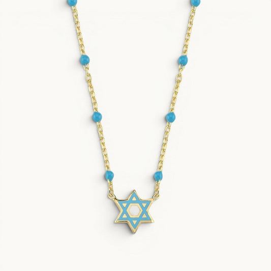 Colorful Beaded Star of David Necklace Sterling Silver