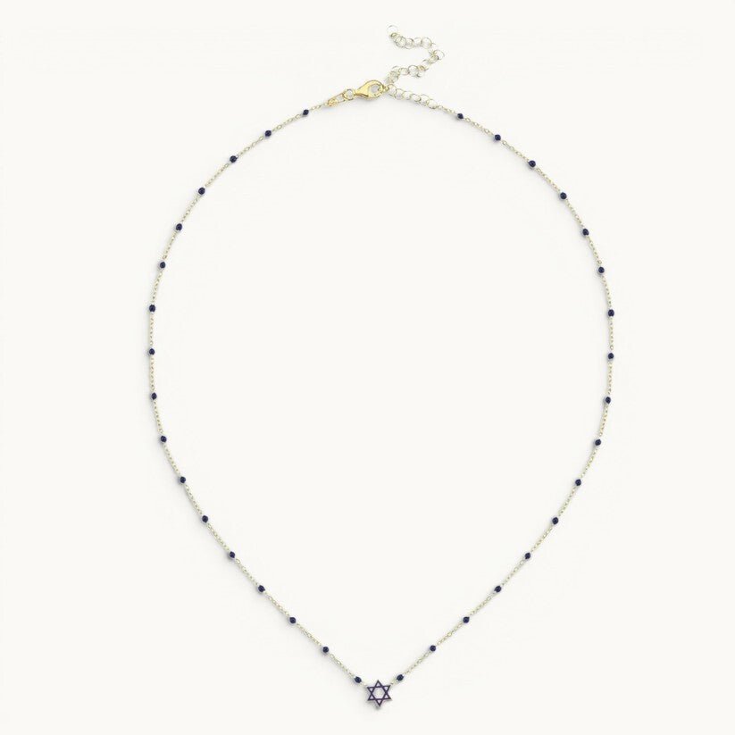 Colorful Beaded Star of David Necklace Sterling Silver