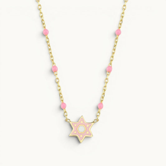 Colorful Beaded Star of David Necklace Sterling Silver