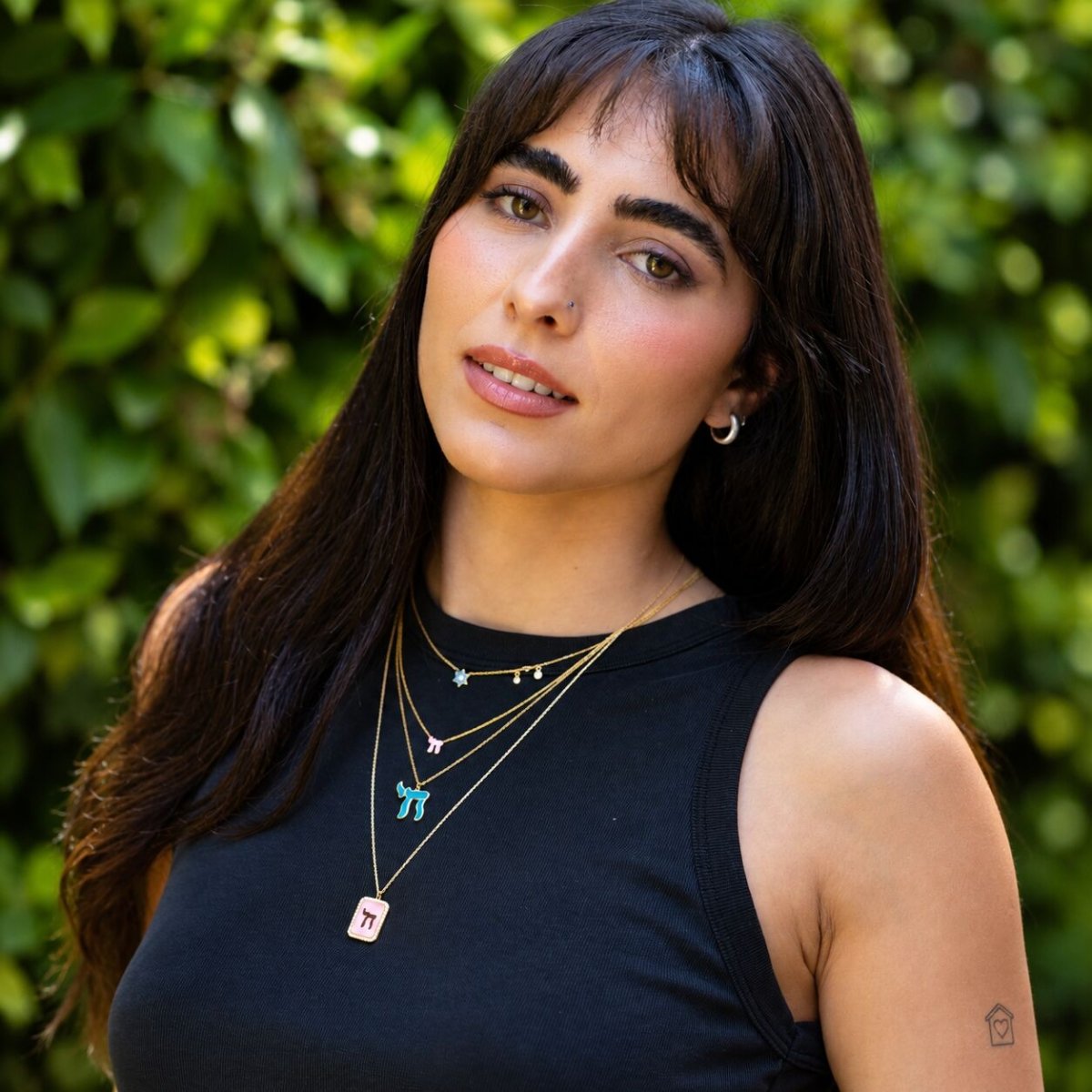Colorful Enamel Chai Necklace in Yellow Gold Plated Sterling Silver 925, a joyful Jewish symbol in your color