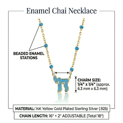 Colorful Beaded Chai Necklace 14k Gold Plated Sterling Silver 925 Jewish Gift | Alef Bet by Paula