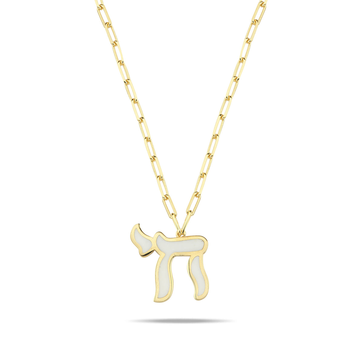 Colorful Enamel Chai Necklace on Paperclip Chain | Alef Bet