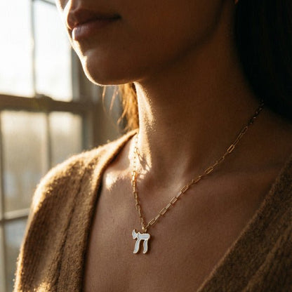 Colorful Enamel Chai Necklace on Paperclip Chain | Alef Bet