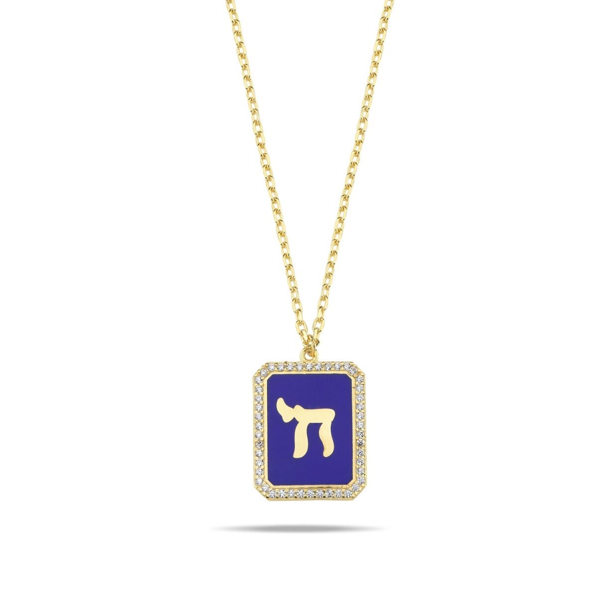 Colorful Enamel Chai Necklace Yellow Gold | Alef Bet