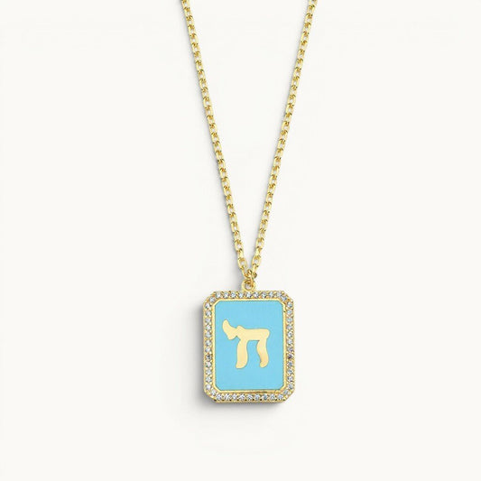 Colorful Enamel Chai Necklace Yellow Gold