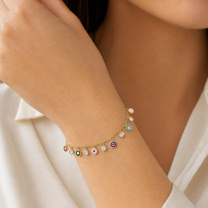 Colorful Enamel Evil Eye Anklet Gold Plated | Alef Bet