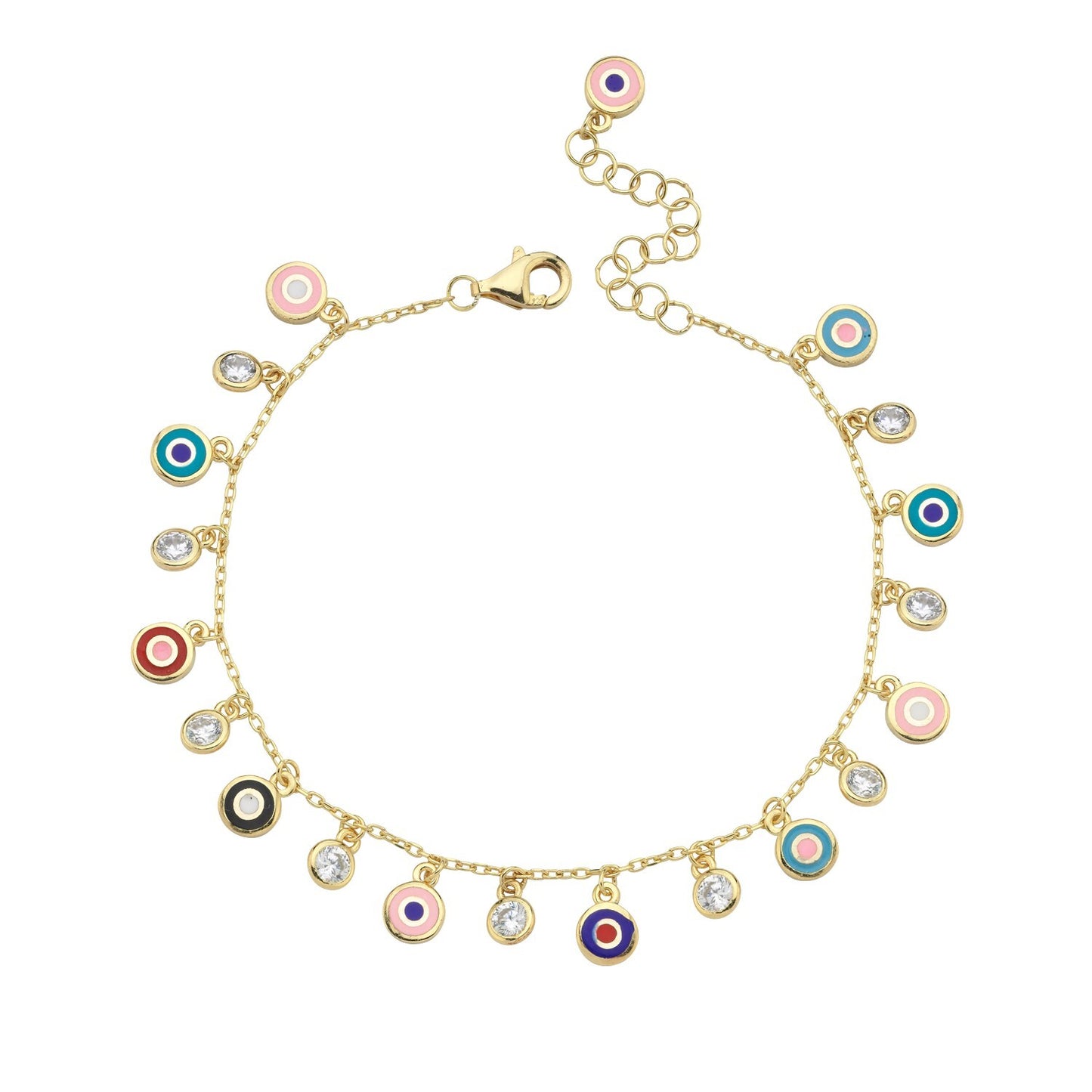 Colorful Enamel Evil Eye Anklet Gold Plated | Alef Bet