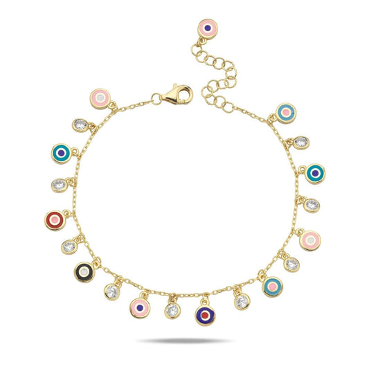 Colorful Enamel Evil Eye Anklet Gold Plated | Alef Bet