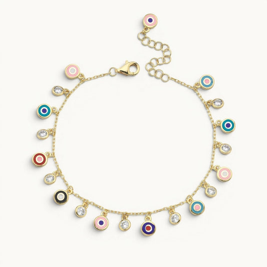Colorful Enamel Evil Eye Anklet Gold Plated | Alef Bet