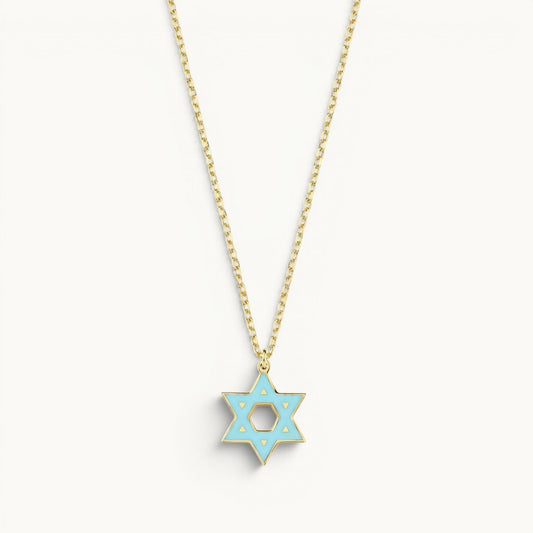 Star of David necklace in 14K gold with colorful enamel inlay by Alef Bet
