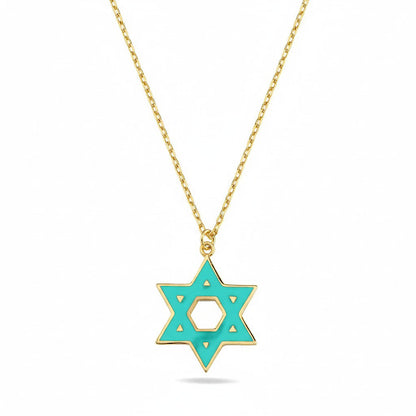 Colorful Enamel Gold Jewish Star of David Necklace