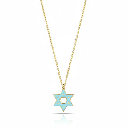 Colorful Enamel Gold Jewish Star of David Necklace