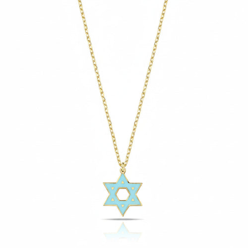 Colorful Enamel Gold Jewish Star of David Necklace