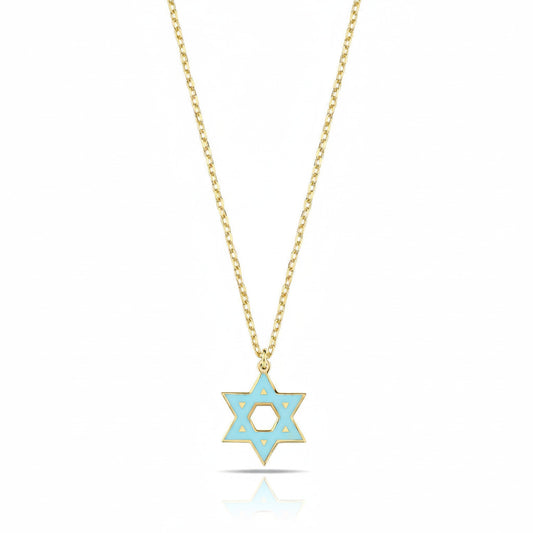 Colorful Enamel Gold Jewish Star of David Necklace