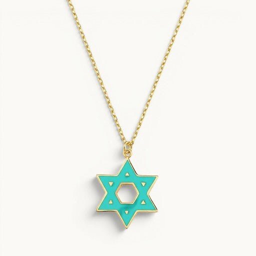 Colorful Enamel Gold Jewish Star of David Necklace