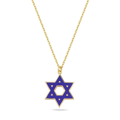 Colorful Enamel Gold Jewish Star of David Necklace