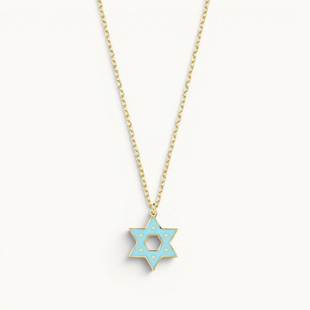 Colorful Enamel Gold Jewish Star of David Necklace