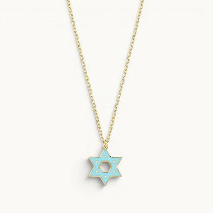 Colorful Enamel Gold Jewish Star of David Necklace
