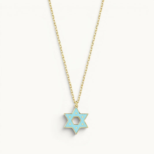 Colorful Enamel Gold Jewish Star of David Necklace