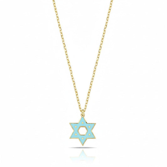 Colorful Enamel Gold Jewish Star of David Necklace