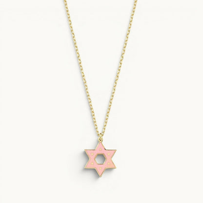 Colorful Enamel Gold Jewish Star of David Necklace